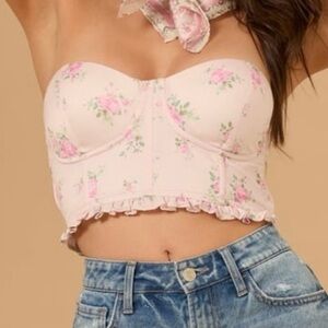Altar'd State Pink Roses Floral Bustier. Ruffle. Coquette. Underwire.XS NWT